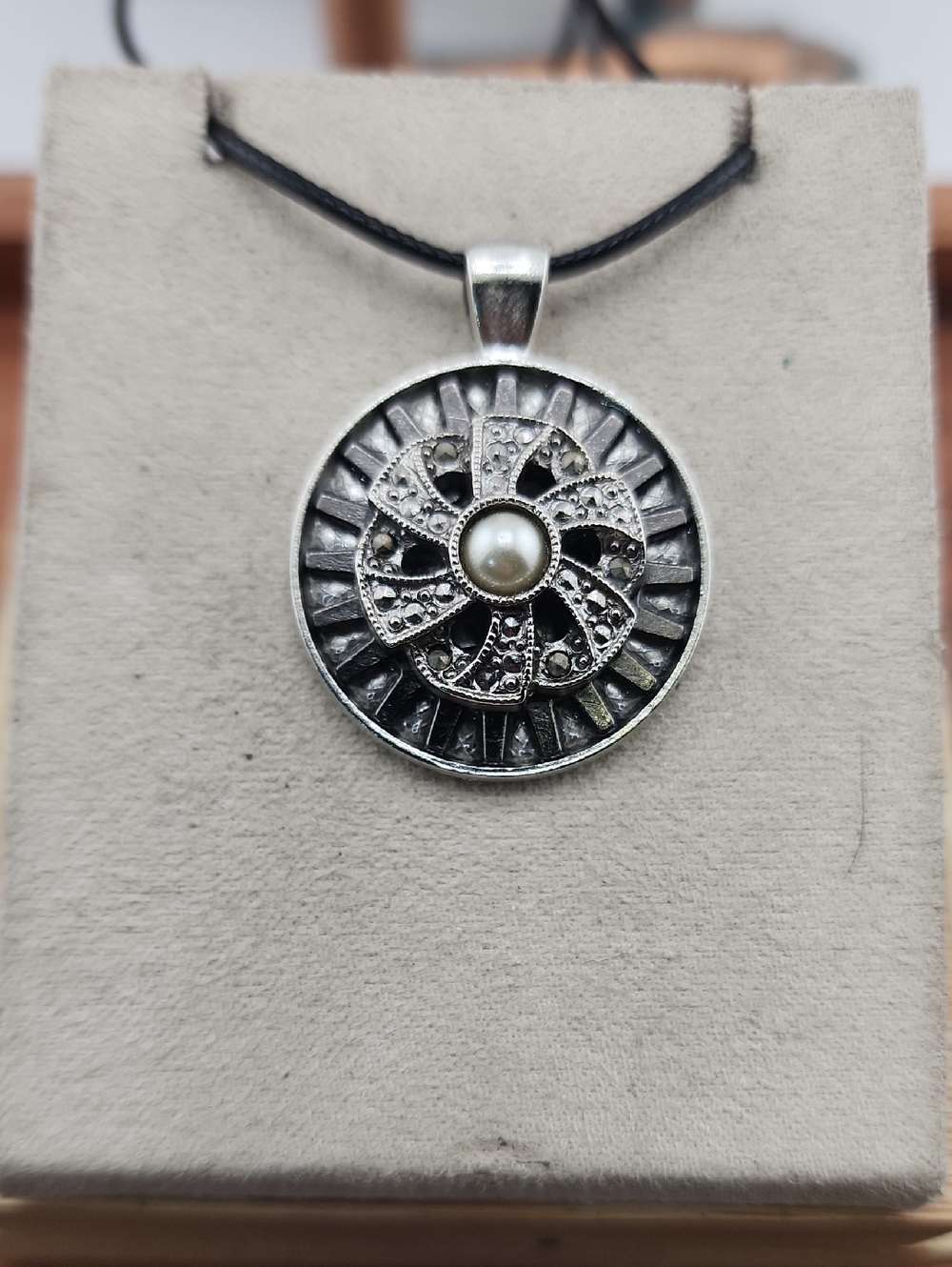 Silver-Tone Floral Pendant Necklace with Pearl Accent - Women Jewelry